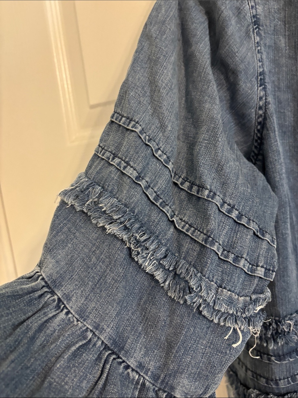 Denim Blue Ruffled Button-Front Women’s Top - Picture 4 of 6
